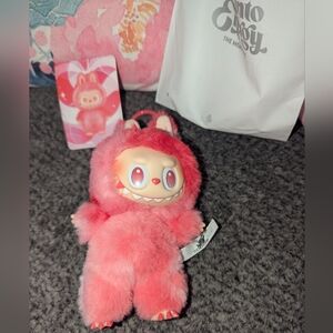 ⚡Labubu Big Into Energy Love Pink Furry Monster Keychain